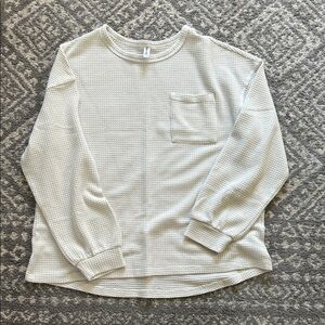 Women's Long Sleeve Waffle Knit Top - Cream